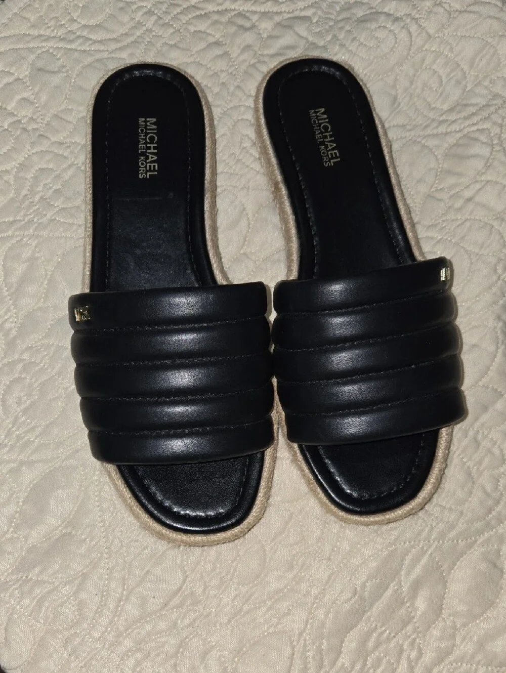 Michael Kors Black Quilted Slide Espadrille Mules-- SIZE:6